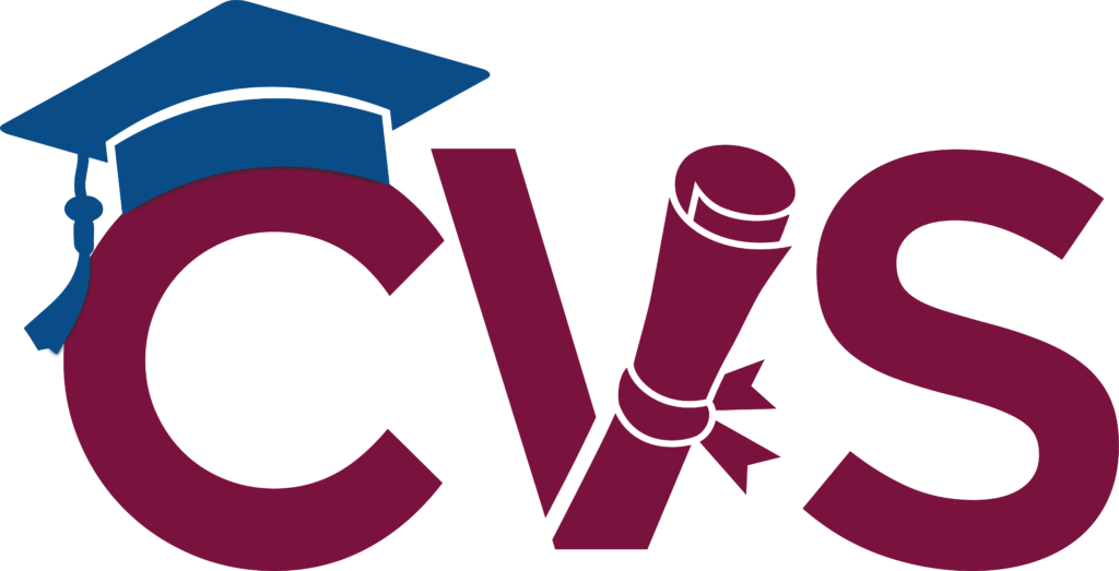 Canadian Virtual School logo with graduation cap, diploma, and digital brain icon in blue and maroon representing virtual learning and online high school education for grades 9-12 , partnerships